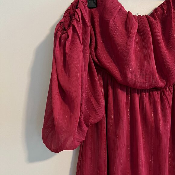 NWT | Francesca’s Miami Mini Ruffle Off Shoulder Metallic Thread Dress |  Size S - Picture 5 of 6